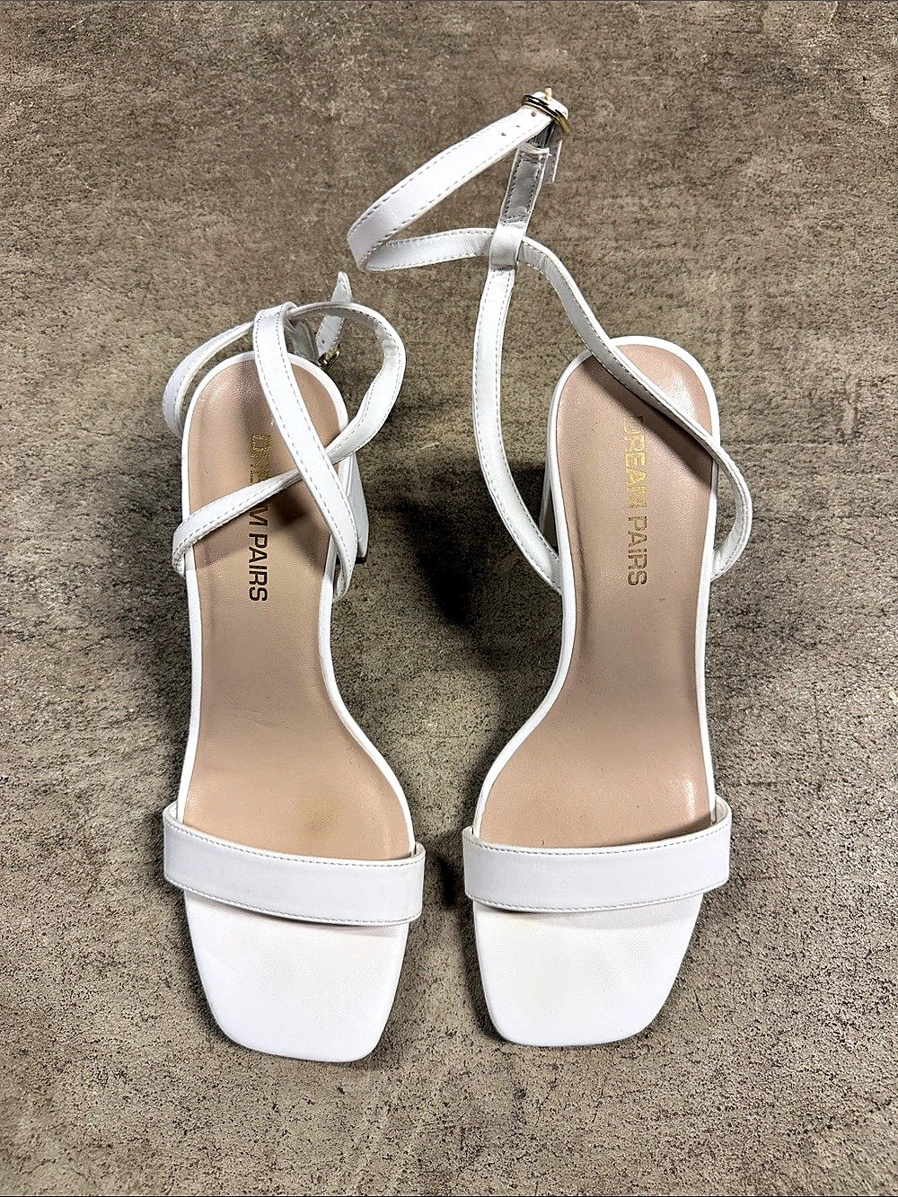 Dream Pairs Ankle Strap Square-Toe Strappy Sandals White 8.5